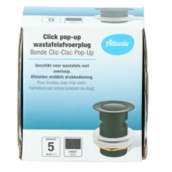 Atlantic Click pop-up wastafelafvoerplug Zwart New