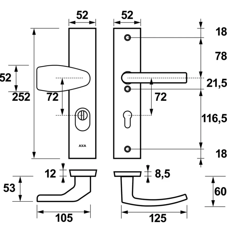 AXA veiligheidsbeslag Edge voordeur zwart langschild met SKG 3-sterren 72 mm Hot