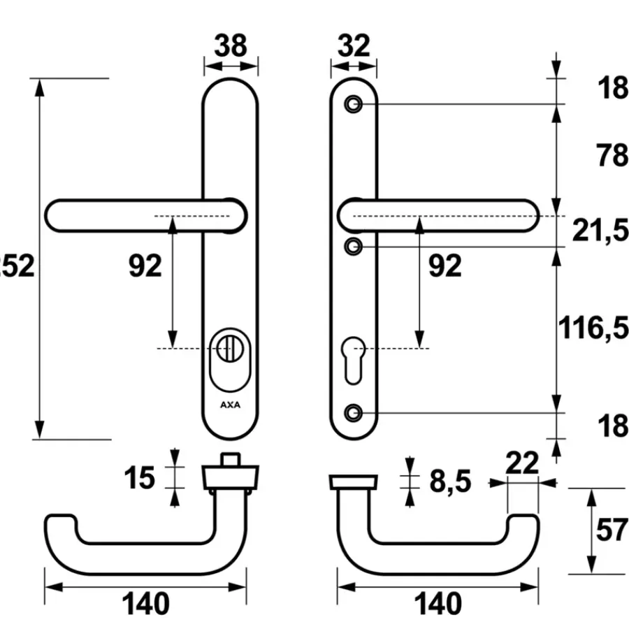 AXA veiligheidsbeslag Oval achterdeur zwart smal schild met SKG 3-sterren 92 mm Hot