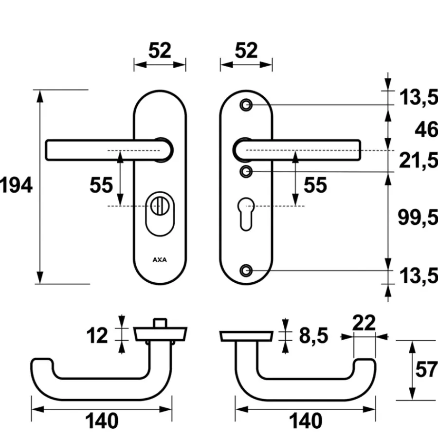 AXA veiligheidsbeslag Oval achterdeur aluminium kortschild met SKG 3-sterren 52 mm Outlet