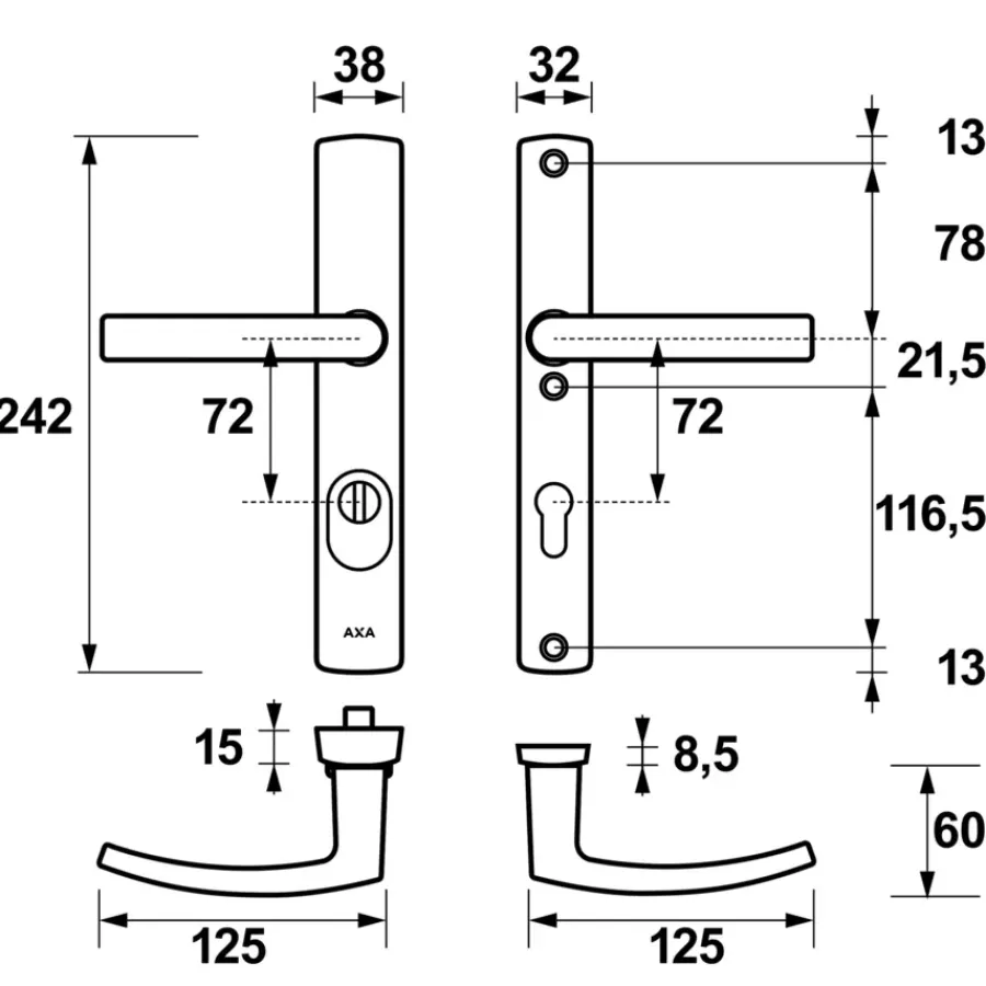 AXA Veiligheidsbeslag Smal met kerntrekbeveiliging SKG-3 sterren achterdeur 72 mm Outlet