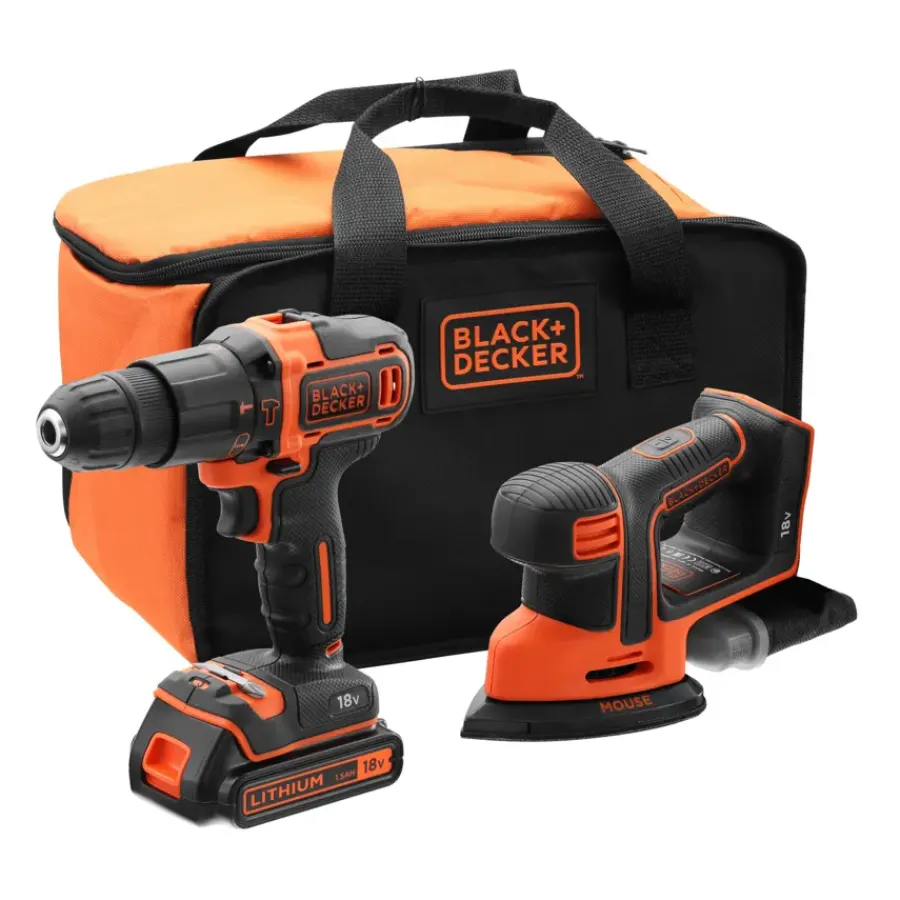 BLACK+DECKER accuklopboormachine BCK23S1S-QW + gratis Mouse detailschuurmachine 18 volt Outlet