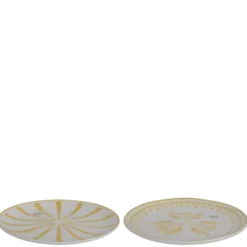 Dinerbord geel strepen bloemen d27cm - per stuk