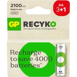 GP Batterij Oplaadbaar AA NiMH 2100 mAh ReCyko 1,2V 4 stuks (3+1) New