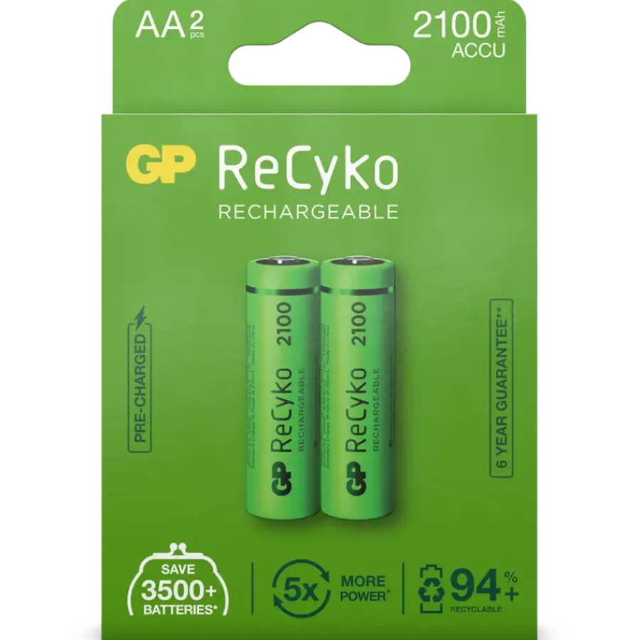 GP Batterij Oplaadbaar AA NiMH 2100mAh ReCyko 1,2V 2 Stuks