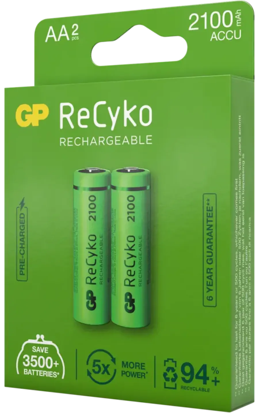 GP Batterij Oplaadbaar AA NiMH 2100mAh ReCyko 1,2V 2 Stuks