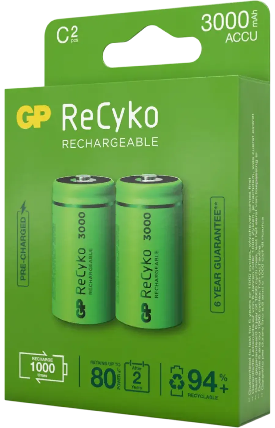 GP Batterij Oplaadbaar C Baby NiMH 3000mAh ReCyko 1,2V 2 Stuks Best