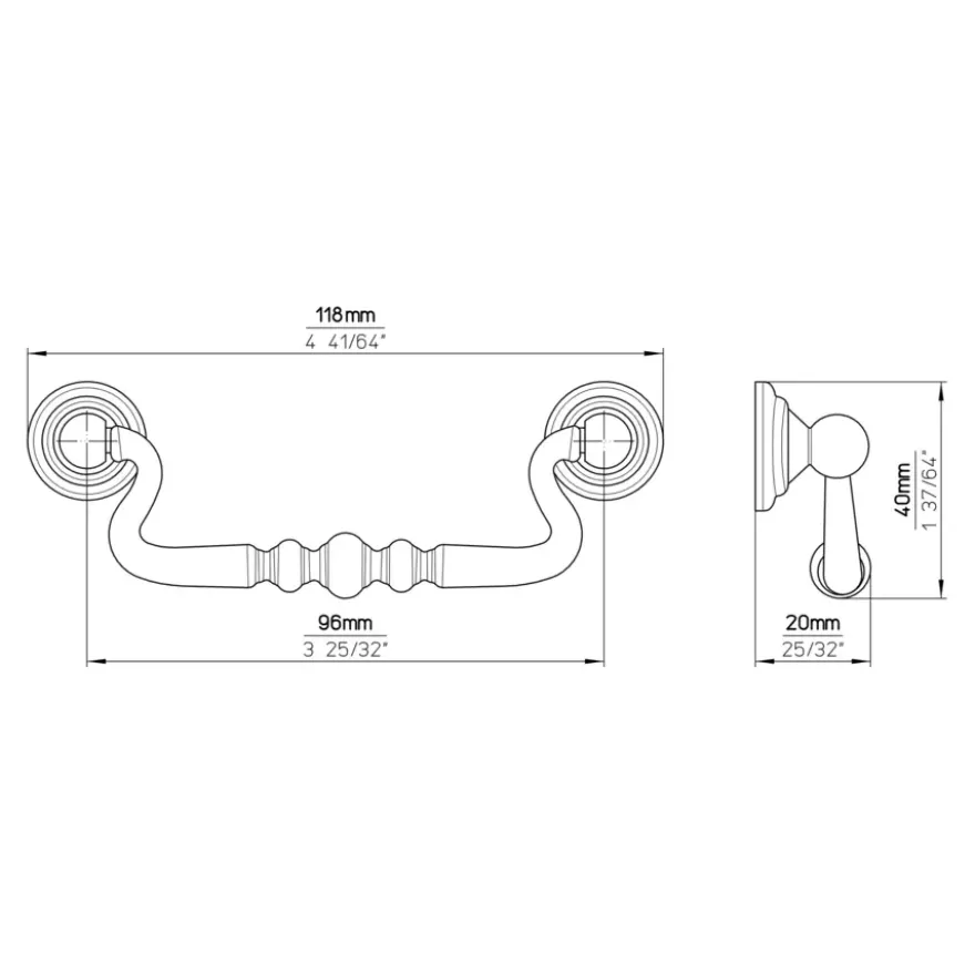 Handgreep Linda tin look 96mm