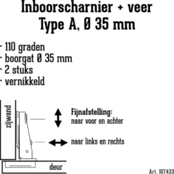 Handson Inboorscharnier met veer Type A (volledig opliggend) 35 mm - 2 stuks Hot
