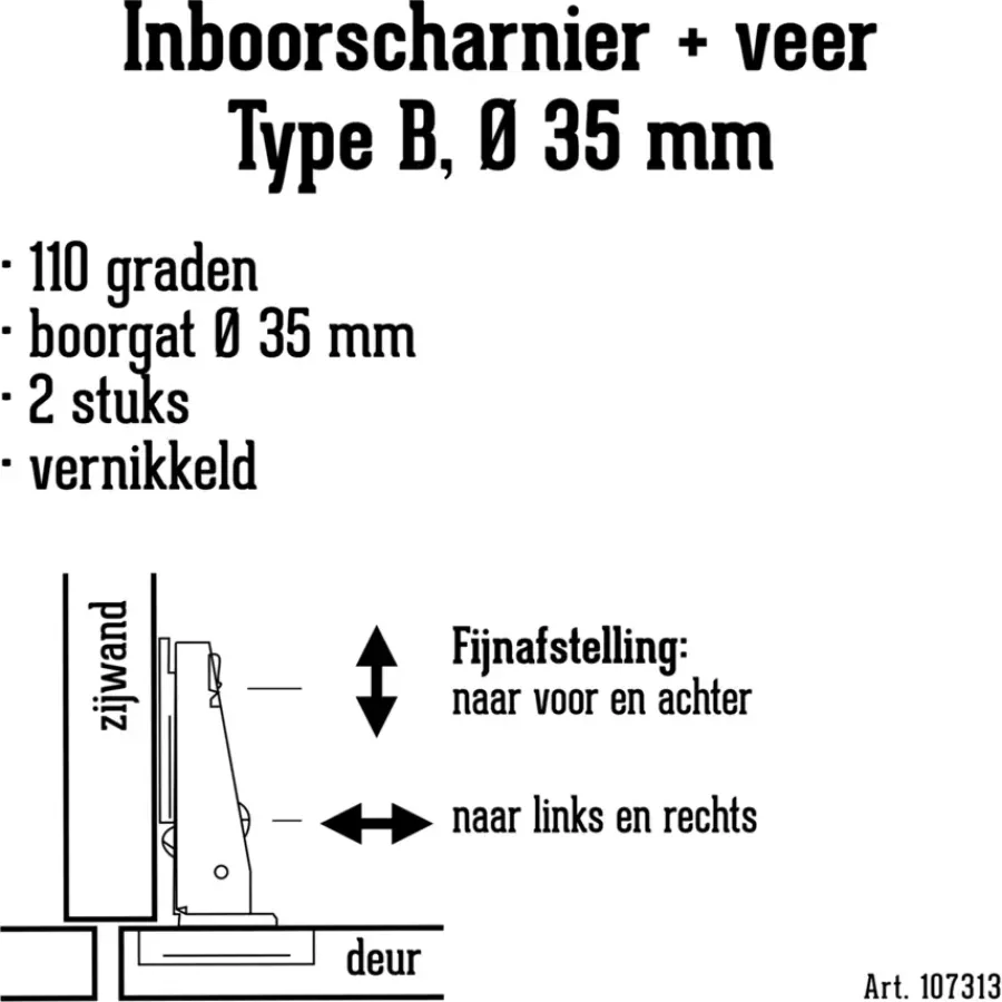 Handson Inboorscharnier met veer Type B (half opliggend) 35 mm - 2 stuks Discount