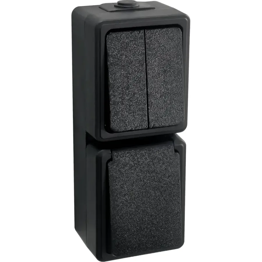 Handson opbouw combinatie stopcontact/serie schakelaar spatwaterdicht zwart Sale