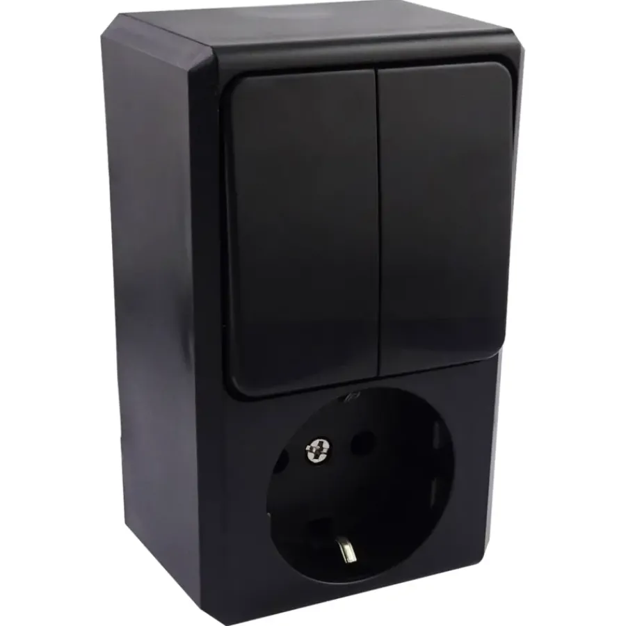 Handson Opbouw Geaard Stopcontact met Serieschakelaar Zwart New