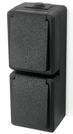 Handson Opbouw Stopcontact RA Dubbel Spatwaterdicht Zwart New