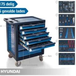 Hyundai gereedschapswagen met 7 lades incl. 175-delige gereedschapsset Discount