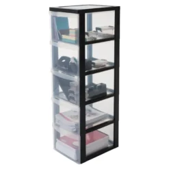 IRIS Design Chest ladesysteem - 5 diepe lades - Kunststof - Zwart/Transparant - Met wieltjes