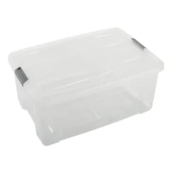 Iris opbergbox Click Topbox 45 liter transparant met grijze clips en deksel