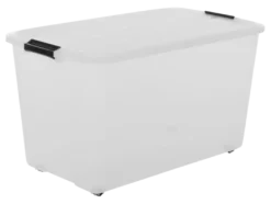 Iris Rollerbox opbergbox transparant kunststof met wieltjes 70 L
