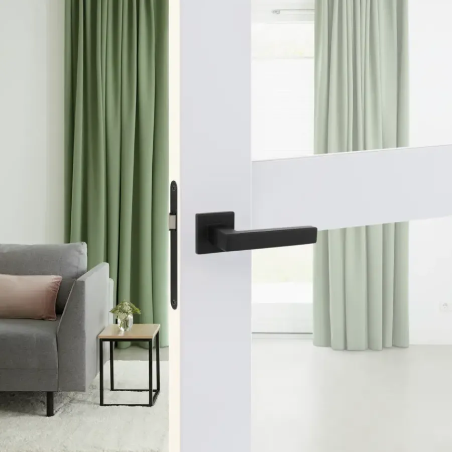 KARWEI deurkruk set Chelsea vierkant rozet zwart RVS Hot