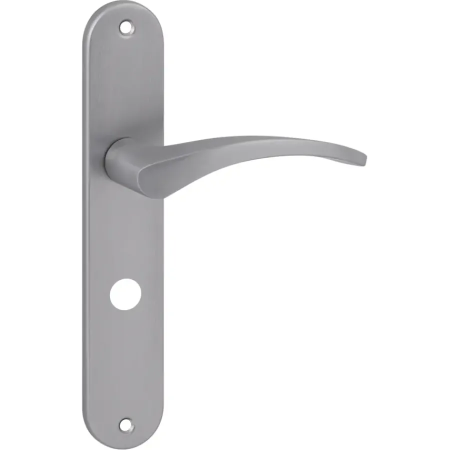 KARWEI deurkruk set Stefanie ovaal schild vrij-bezet sluiting 63/8 mm RVS look aluminium Clearance