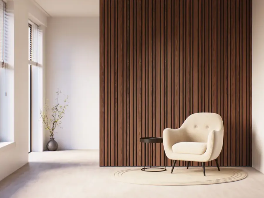 CanDo Kleurstaal lattenwand Decowall Acoustic Blend walnoot 25x30cm New