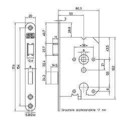 Nemef 1200 serie insteekslot cilinderslot met zwarte voorplaat Doorn 50mm PC55mm Discount