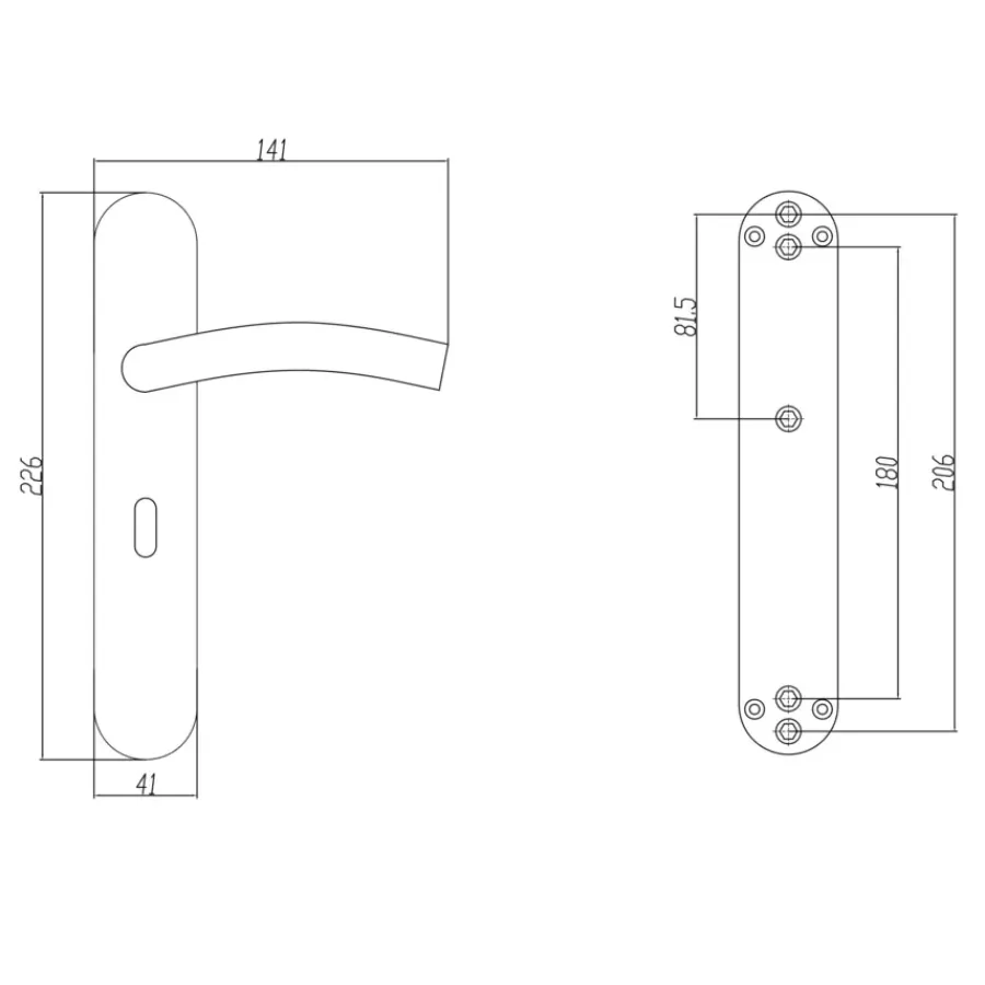 Novidade deurkrukset Hera ovaal schild met sleutelgat 56 mm RVS Hot