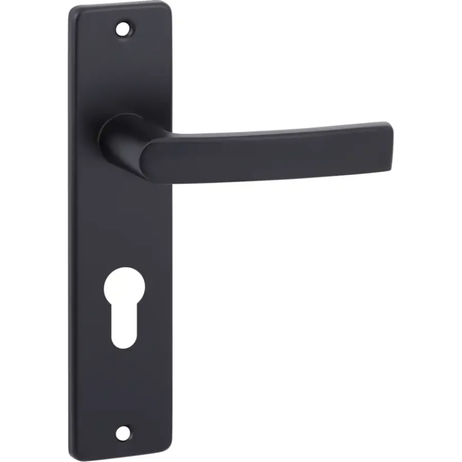 OK deurkruk set Bl recht schild profielcilindergat 55 mm zwart aluminium Hot
