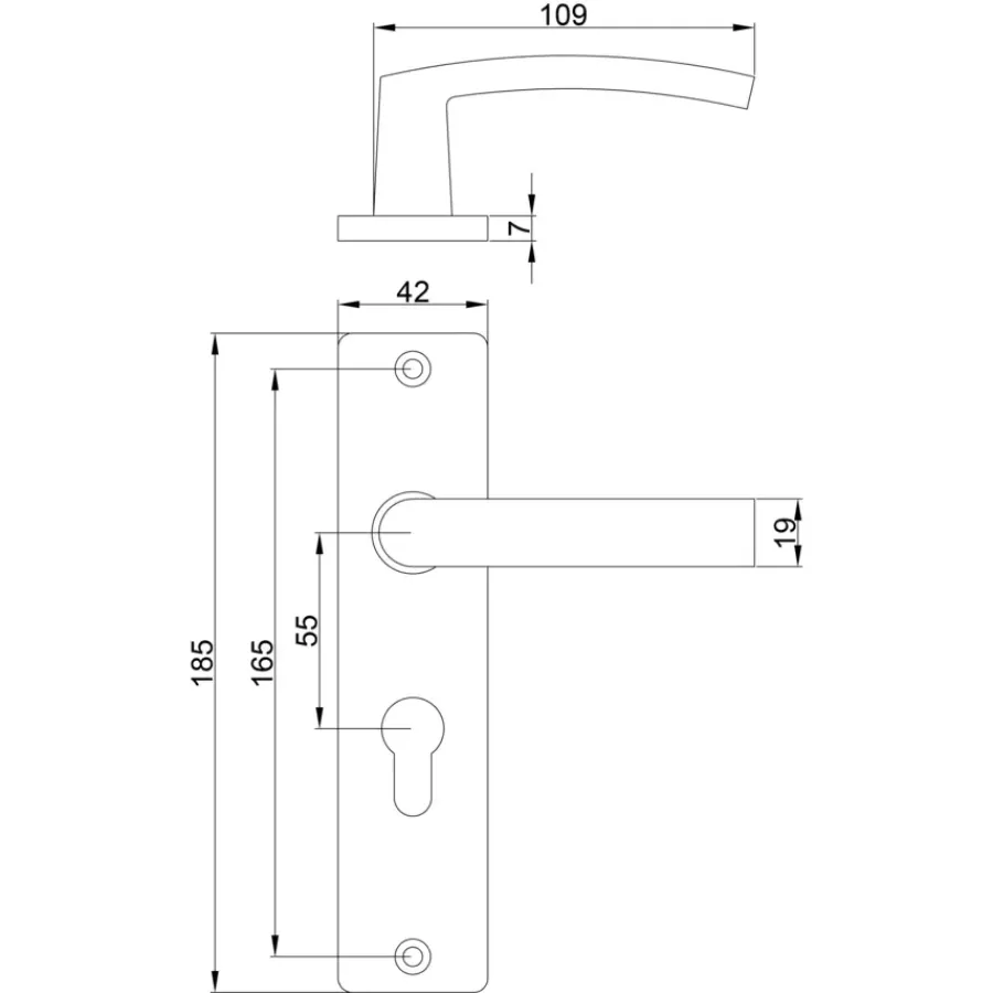 OK deurkruk set Bl recht schild profielcilindergat 55 mm zwart aluminium Hot