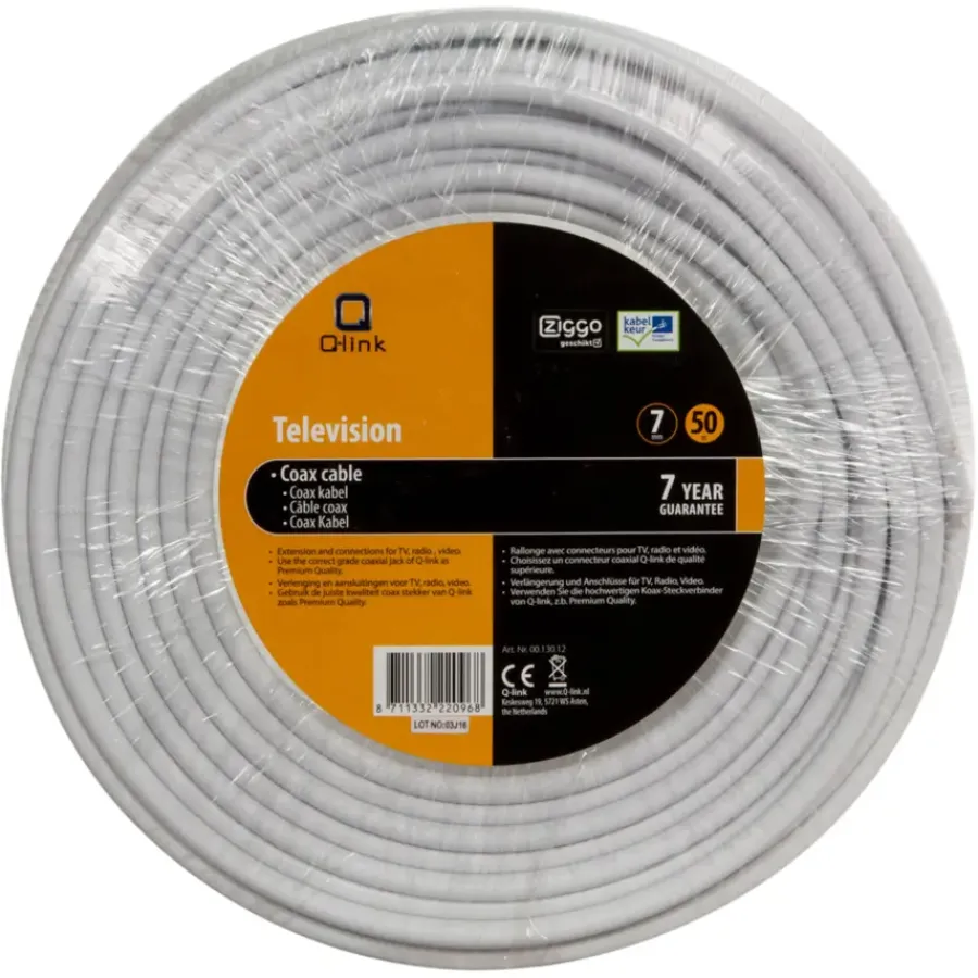 Q-link coax kabel 50 meter wit kabelkeur New