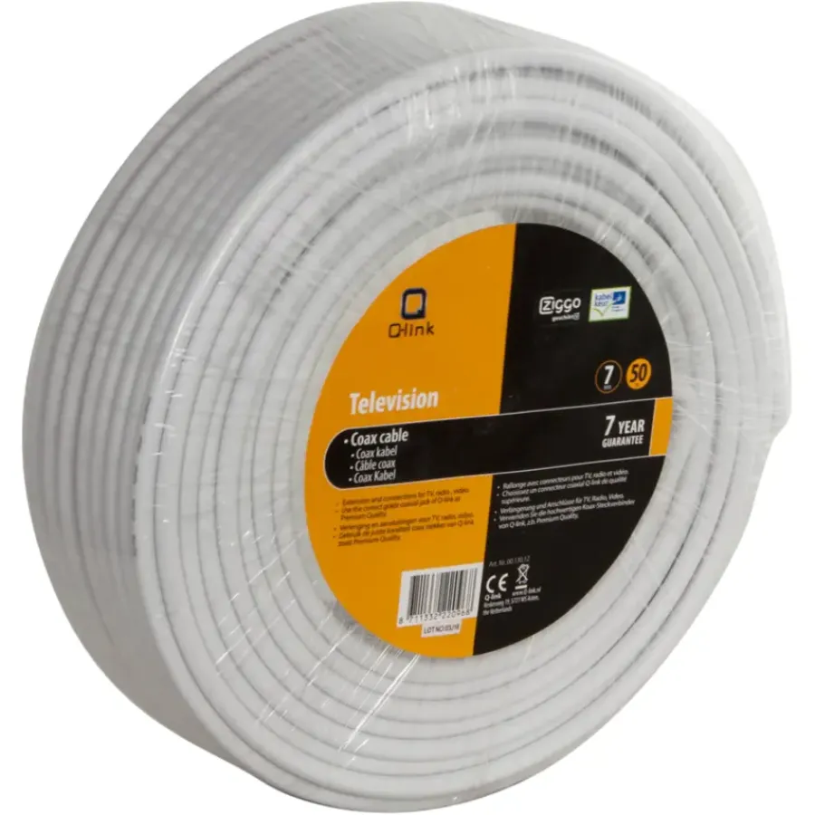 Q-link coax kabel 50 meter wit kabelkeur New