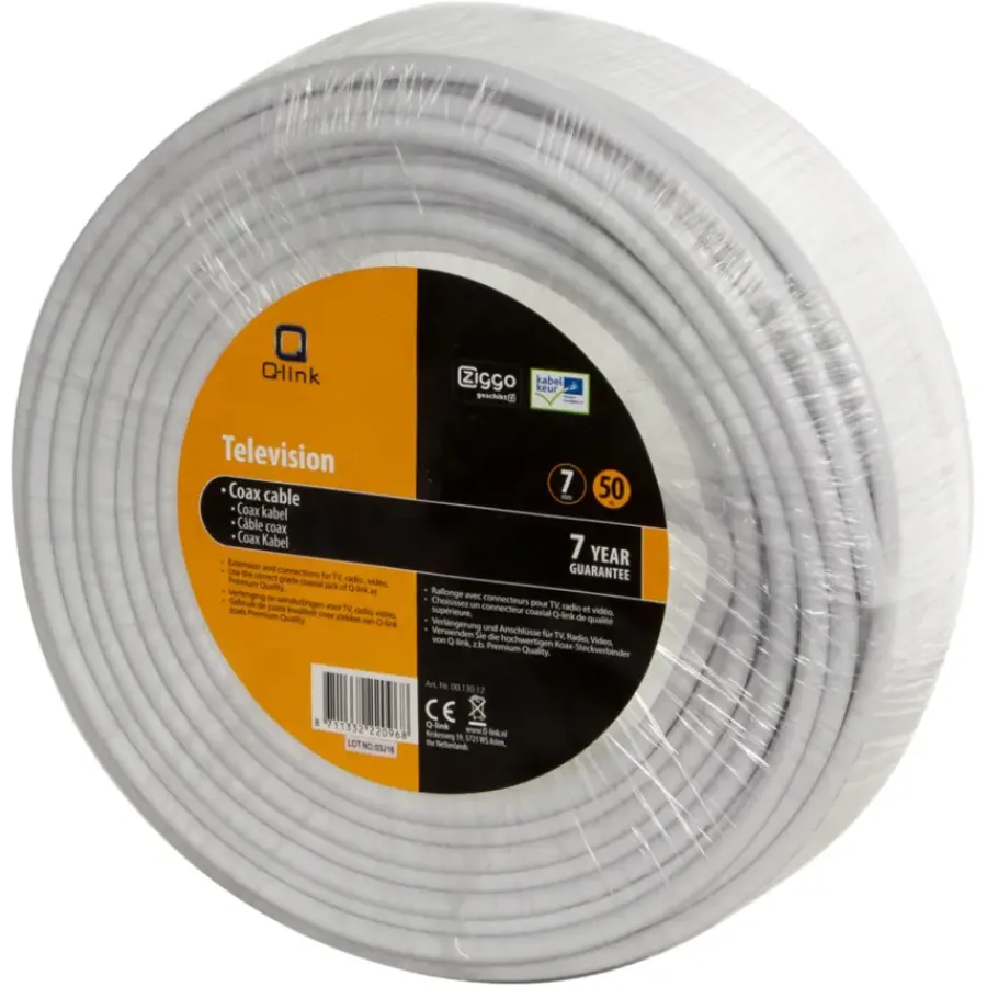 Q-link coax kabel 50 meter wit kabelkeur New