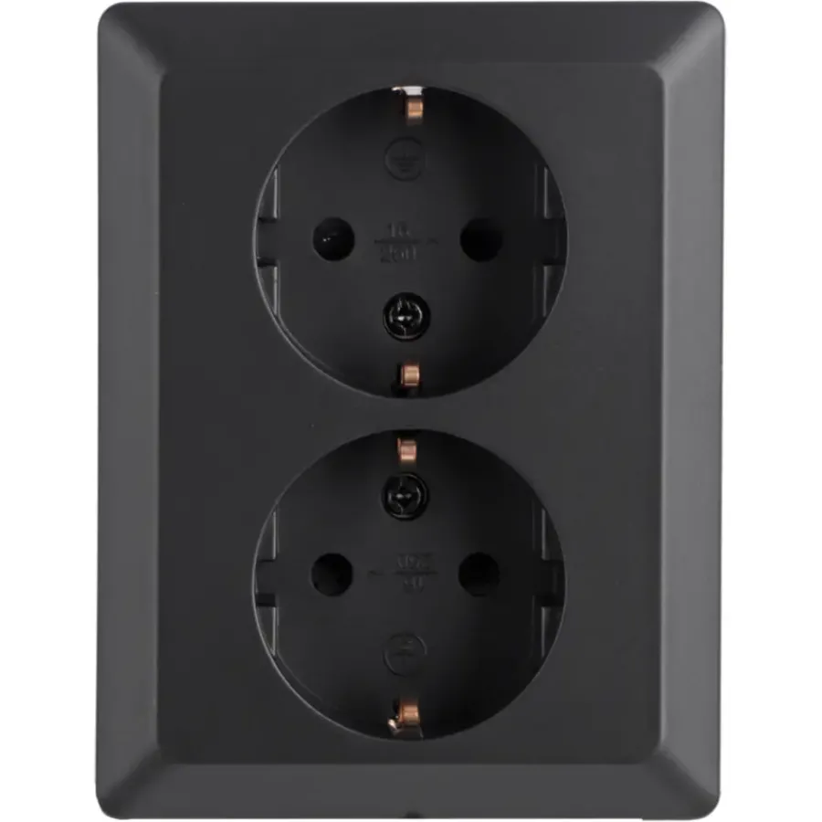 Q-link Inbouw Dubbel Geaard Stopcontact Zwart New