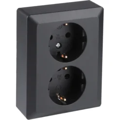 Q-link Inbouw Dubbel Geaard Stopcontact Zwart New
