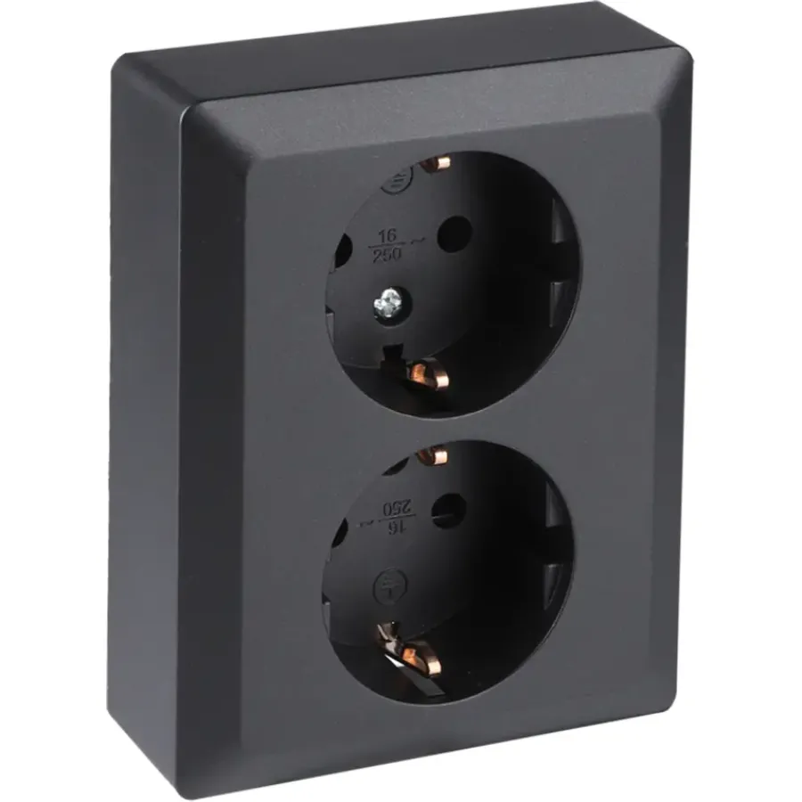 Q-link Inbouw Dubbel Geaard Stopcontact Zwart New