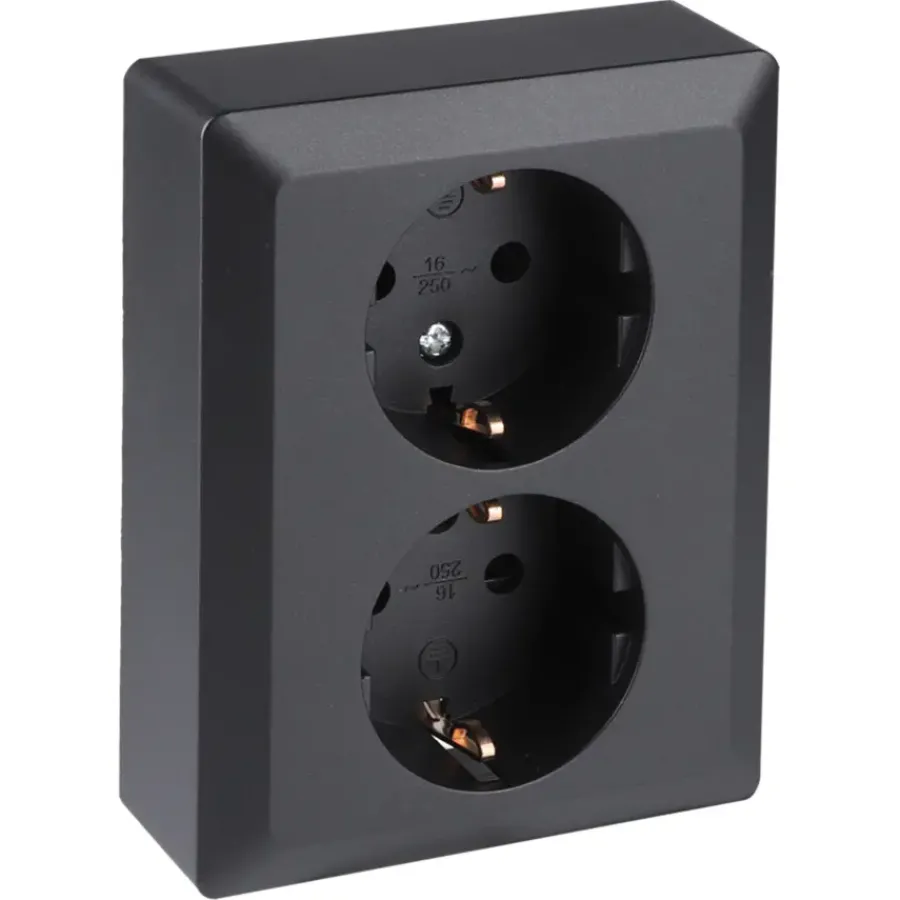 Q-link Inbouw Dubbel Geaard Stopcontact Zwart New