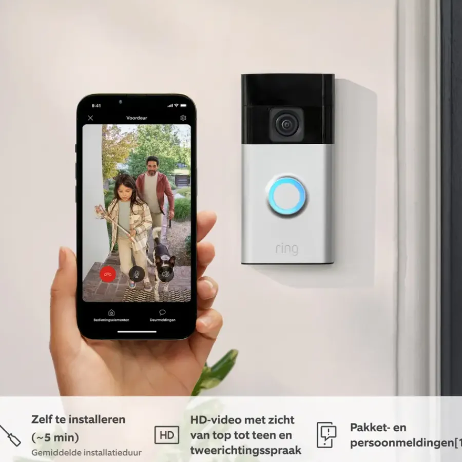 Ring Video Deurbel Satijn Nikkel met Chime Bundel