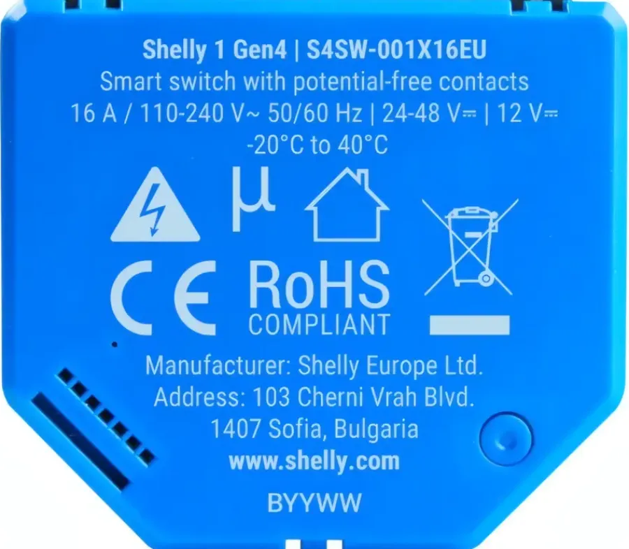 SHELLY 1 Gen4 slimme schakelaar WiFi Online