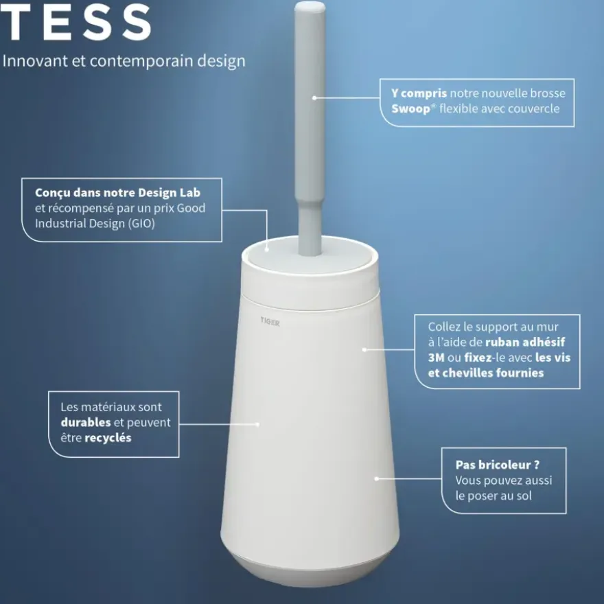 Tiger Toiletborstelhouder TESS met Swoop borstel flexibel wit/ lichtgrijs